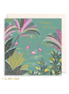 Поздравителна картичка "Честит рожден ден - розови фламинги"